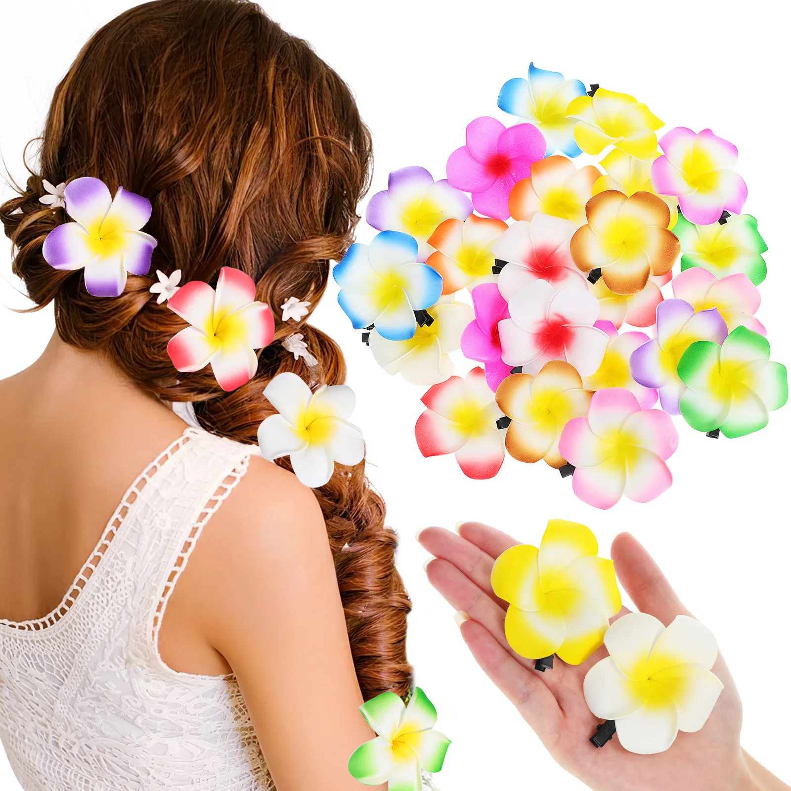 

24Pcs Hawaiian Flowers for Hair Plumeria Hair Clips Artificial Flower Accessories DIY Wreath Summer Beach Party Decor