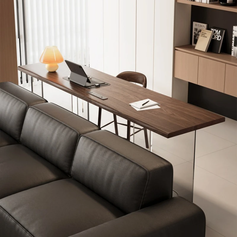 

Black walnut living room desk solid wood horizontal hall sofa long table acrylic gradual change suspension double study table