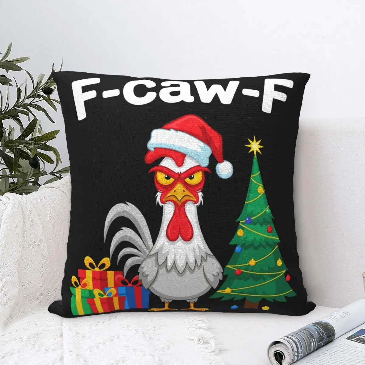 Pillow Case F-CAW-F Christmas Rooster F Cawf Chicken Polyester Pillow Cover Cute Funny Cushion Cover Graphic Pillowcases Gift