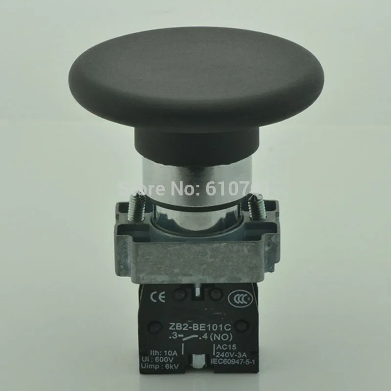 10pcs Black XB2BR21C Sign 60mm Mushroom Head NO Normally Open Momentary Spring Return Push Button Switches 22mm Mounting Hole