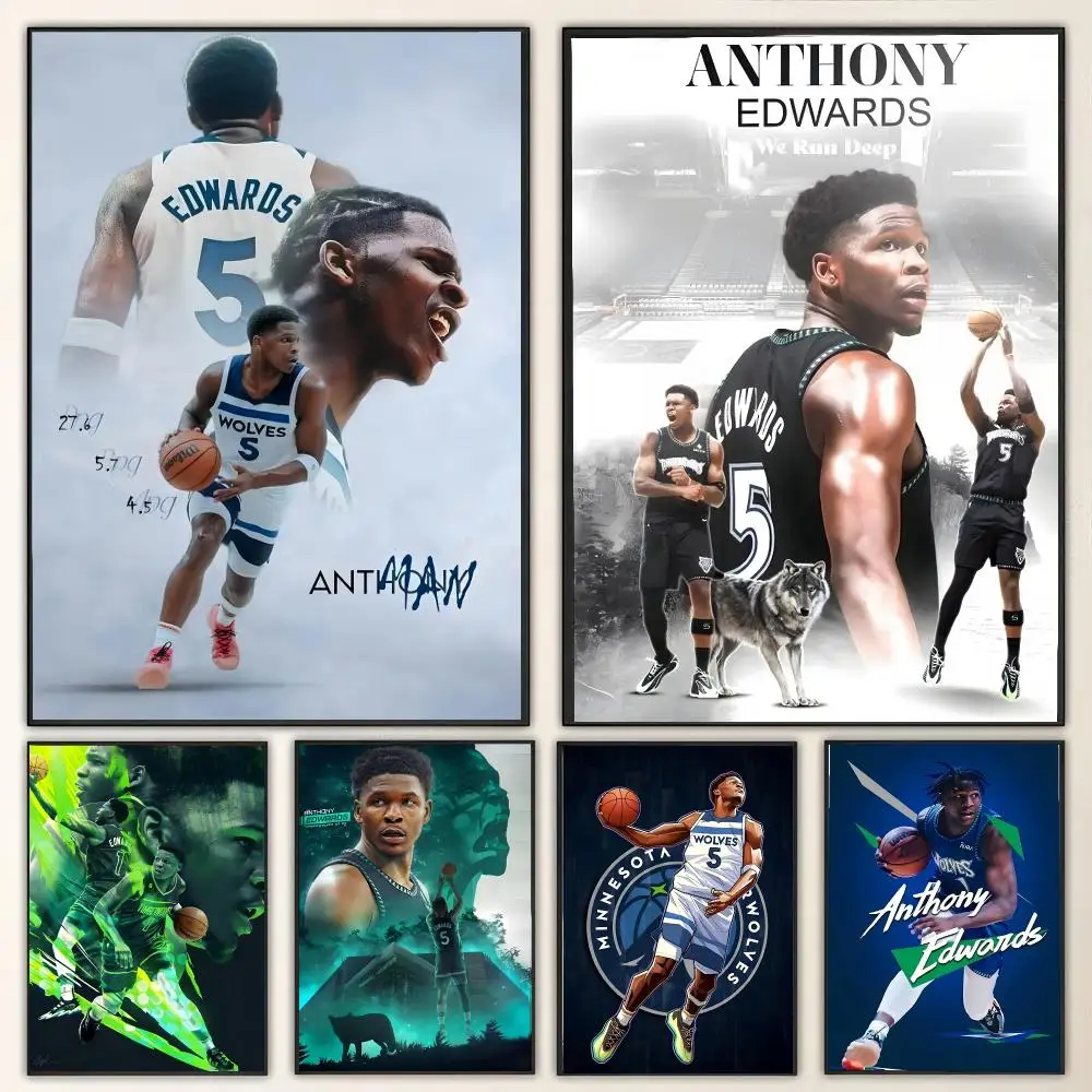 Basketball A-Anthony E-Edwards Painting Calligraphy Canvas Poster Wall Art for Living Room Bedroom Cafe Decor Gift