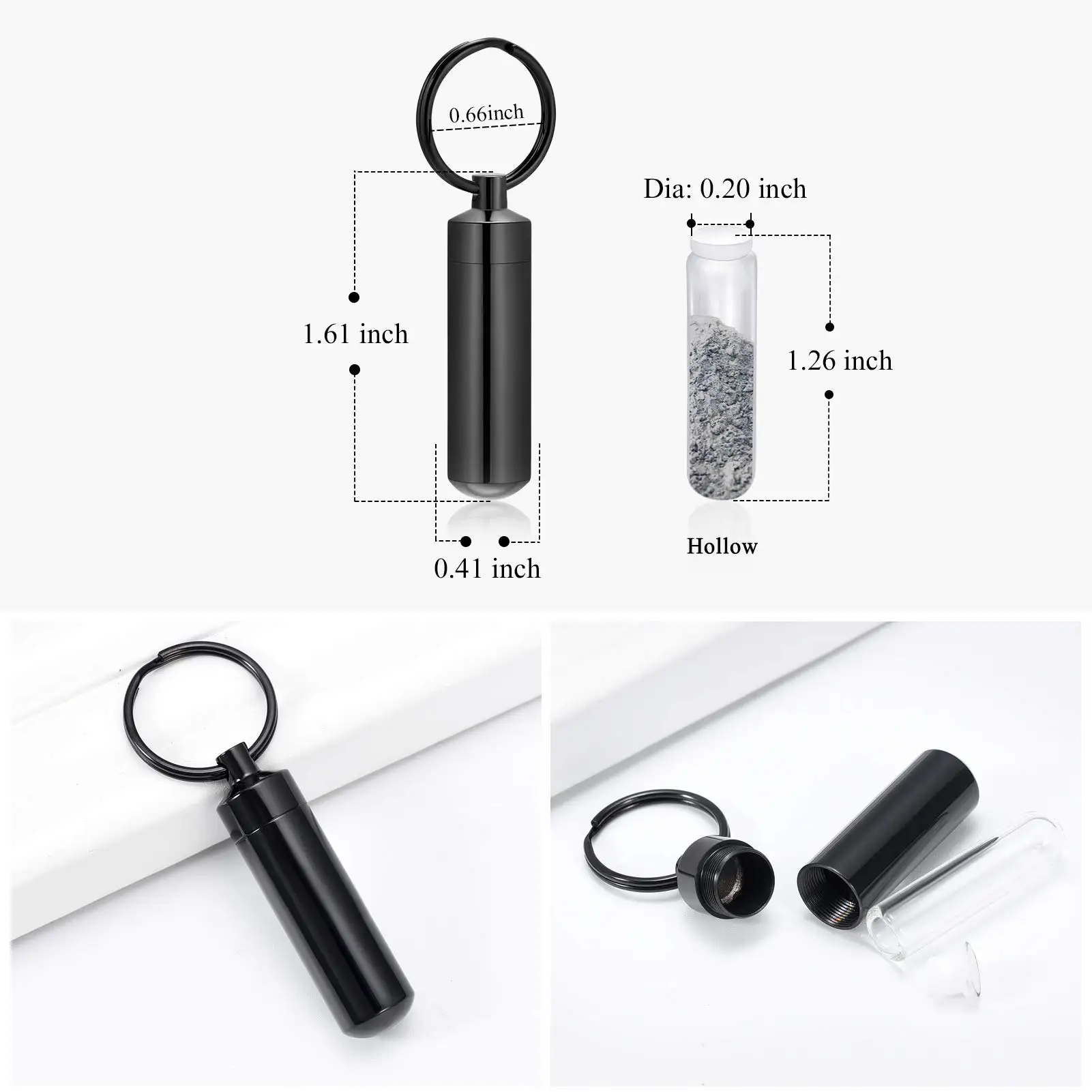 Wholesale Custom Tube Ashes Urn Cremation Keychain for Human Pet Ashes Cylinder Cremation Key Chain Ashes Holder Key Ring