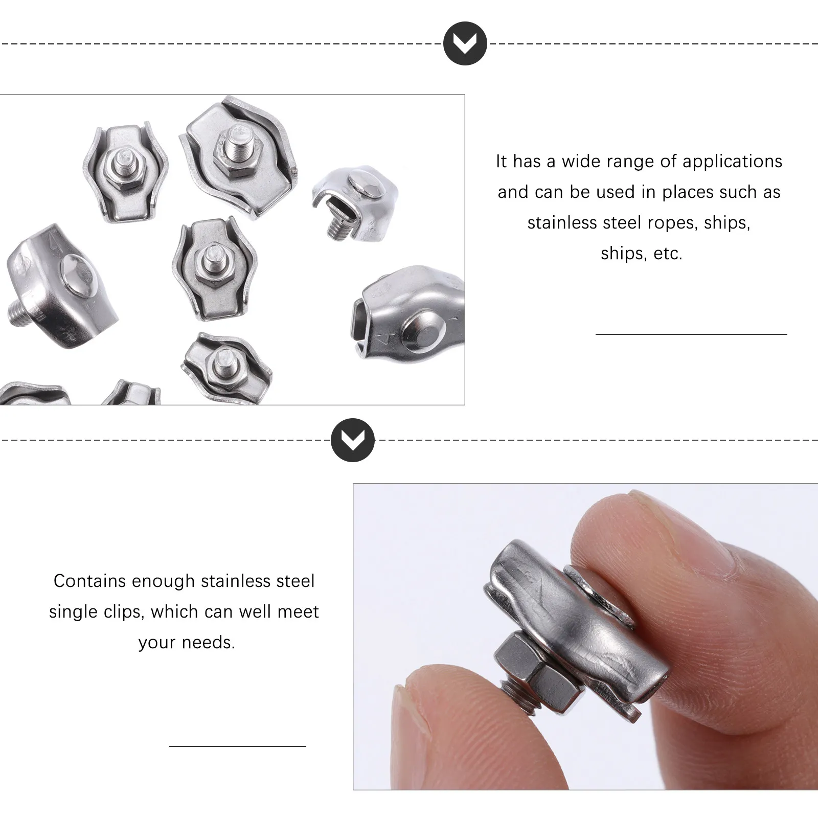 12Pcs Premium Stainless Steel Rope Clamp Single Wires Corrosion Proof Cable Clip for Boats Sailing Rigging Hardware