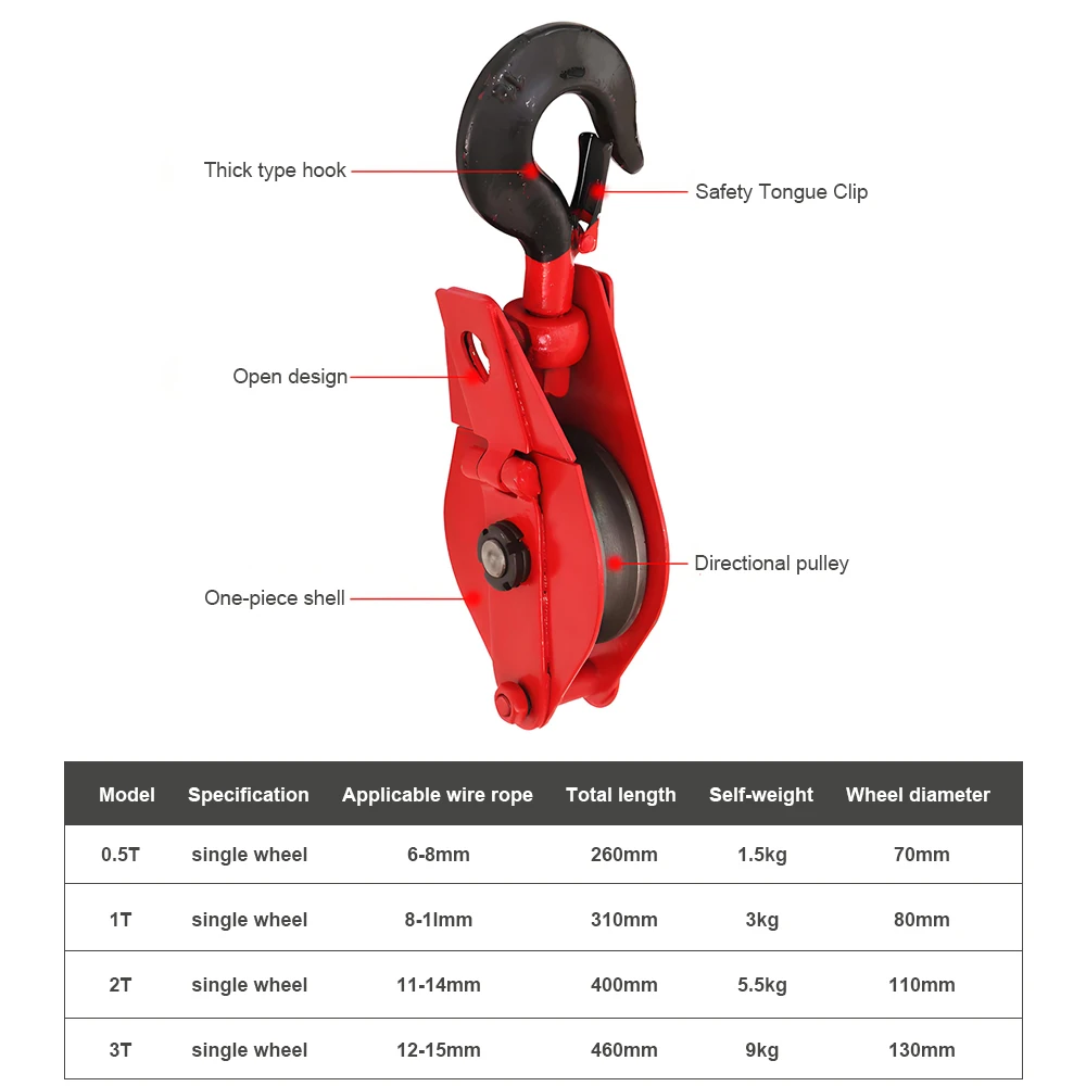 Electricity Open Chain Ring Iron Pulley Crane Hook Industrial Crane Slings Hoist Pulley 0.5T 1T Single Rope Hook Pulley