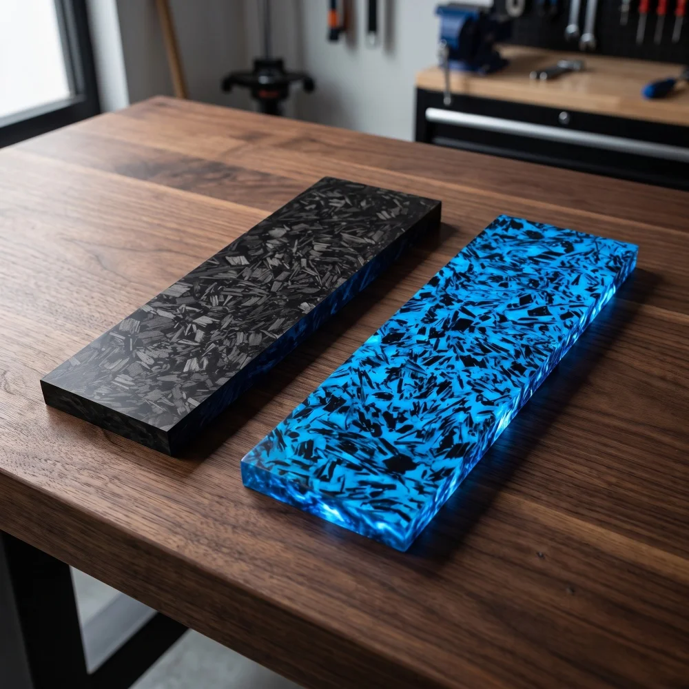 1 Piece Portable Noctilucent MarbledCarbon Fiber Block Ripple Resin Material for DIY Knife Handle Craft Supplies