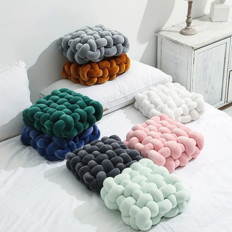 

Nordic Ins Style Solid Color Minimalist Square Pillow Woven Cushion Sofa Plush Backrest Cushion Decorative Bay Window Cushion