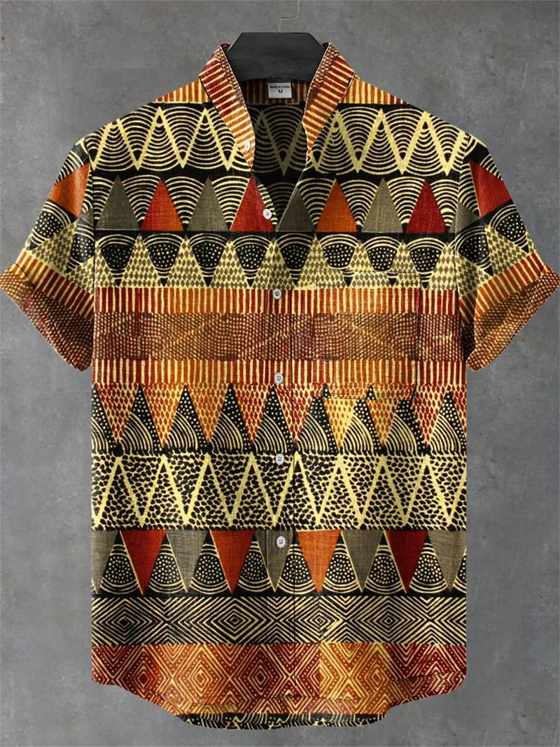 Camicia estiva in lino da uomo nuova Camicia a maniche corte da uomo Modello di nota Camicia casual con stampa artistica irregolare