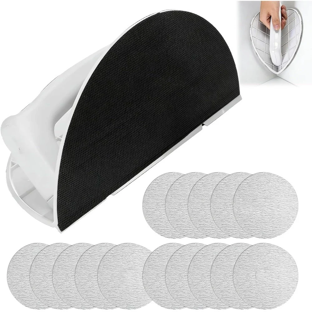 AS94-Drywall Corner Sander, Half Round Hand Sander Including 15 Pieces Of 225 Mm Sandpaper In 120/180/240 Grit, Sanding Tool