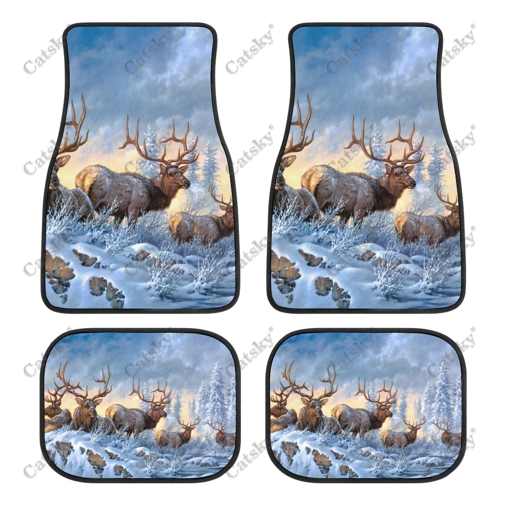 Merry Deer Snow Forest Car Floor Mats Complete Set of 4 Premium Front  Rear Accessories for  Carpet