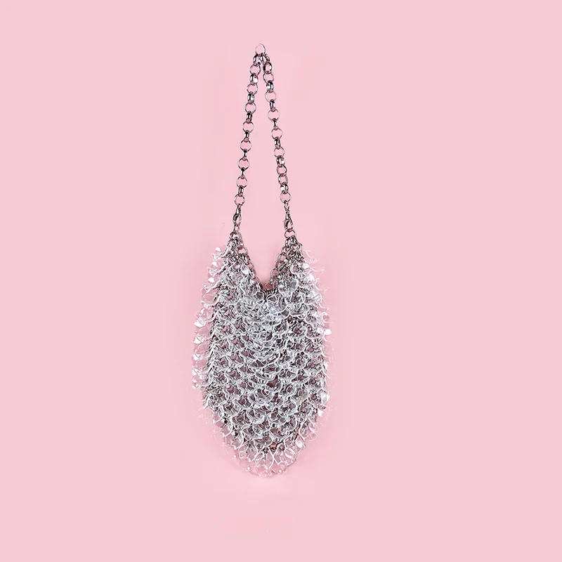 Niche vintage fairy crystal bag transparent chain tote bag travel street wear cross-body woven beaded bag