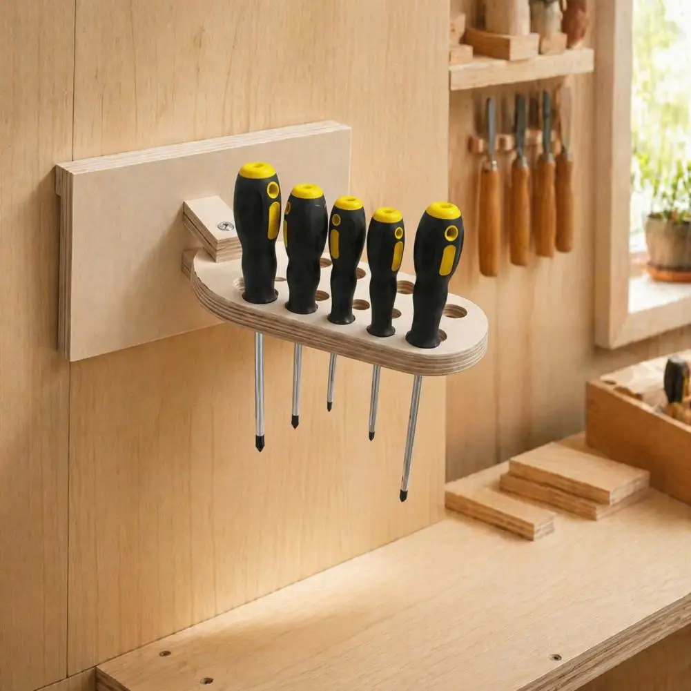 Professional Tool Management System Rotatable Screwdriver Storage Rack Wall Mounted Wooden Tool Organizer for Workbench