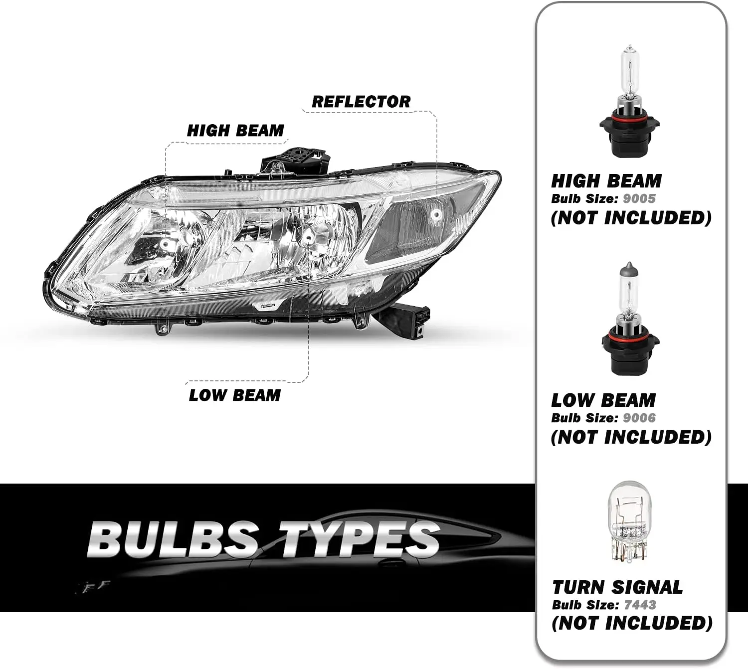 مجموعة مصابيح أمامية متوافقة مع 2012-2015 Honda Civic 4-Door Sedan / 2012-2013 Honda Civic 2-Door Coupe Replacement Driver an