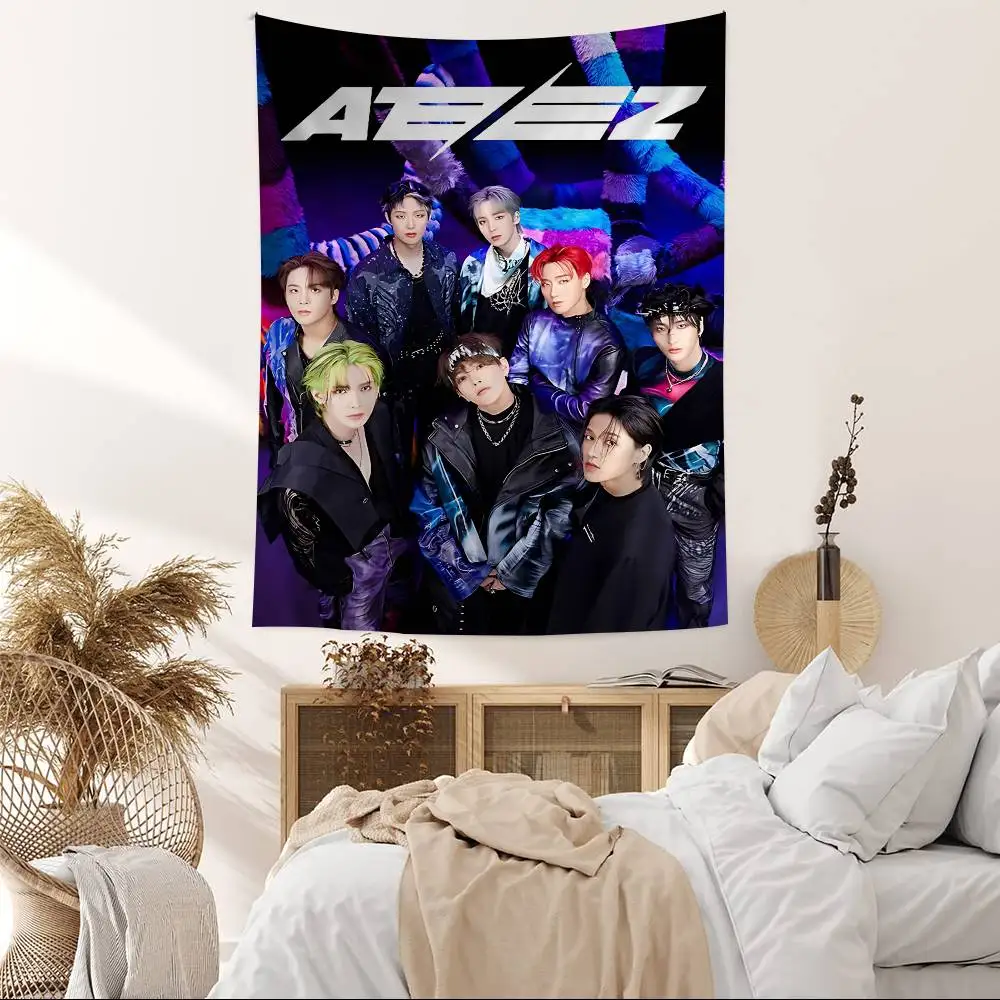 Kpop Group A-Ateez Cartoon Tapestry Art Science Fiction Room Home Decor Wall Hanging Sheets