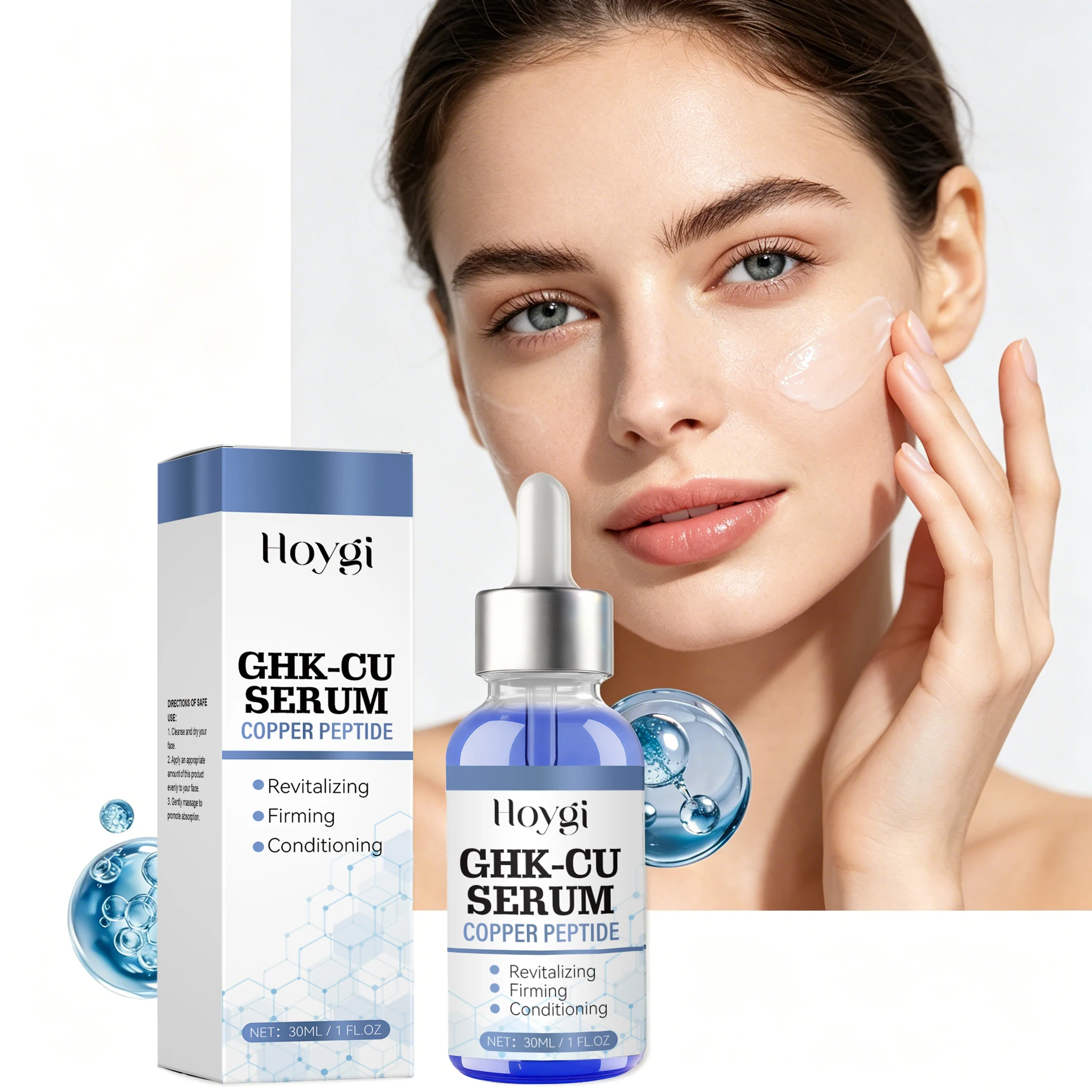 

30ML Blue Copper Peptide Face Serum Deep Moisturizing Refreshing Non-greasy Enhance Smoothness Quick Absorb Glowing Face Serum