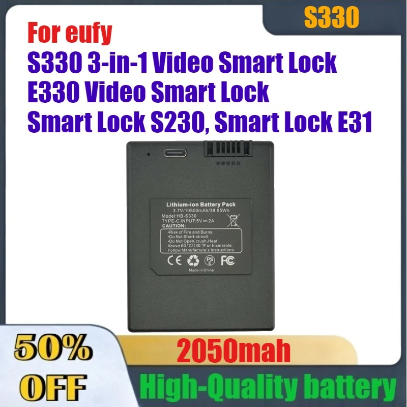 

2050mAh High-Quality for Eufy S330 3-in-1 Video Smart Lock, E330 Video SmartLock, S230, E31