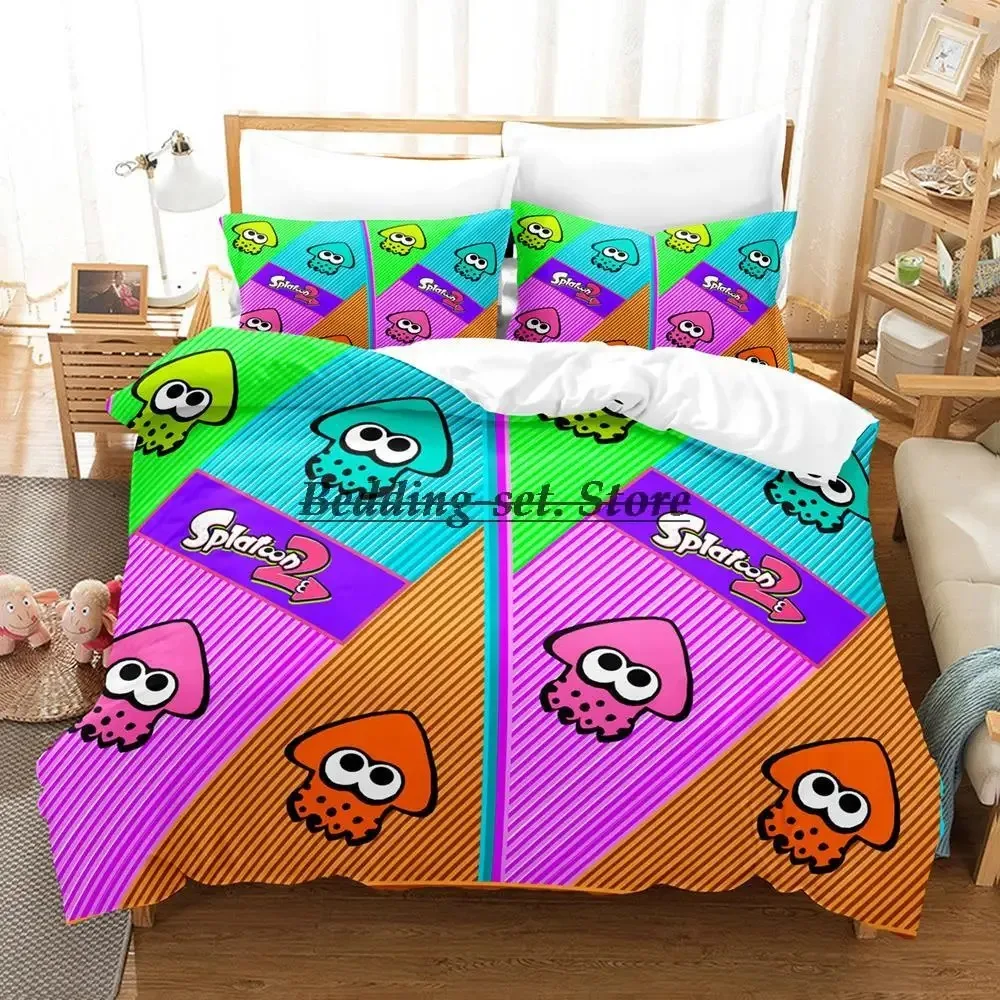 Splatoon 3 Inkling Squid Bedding Set Single Twin Full Queen King Size Bed Set Aldult Kid Bedroom Duvetcover Sets Bed Sheet Set