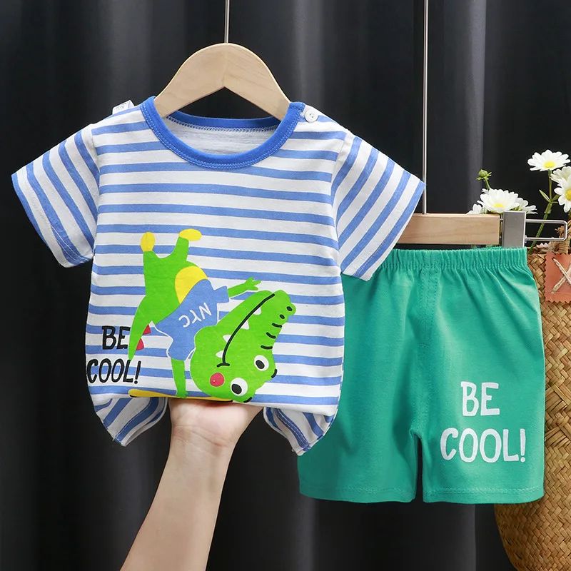 Baby Boys Clothing Set Summer New Cartoon Tiger Dinosaur T-shirt+Shorts Pants 2Pcs Suit For 1 2 3 4 5 6 Years Kids Casual Outfit