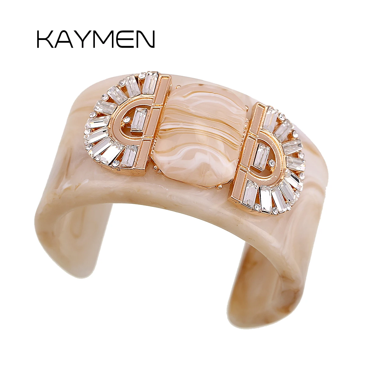 

KAYMEN New Fashion Brand Crystal Handmade Resin Bracelet Cuff Bangle Gold Plated Statement Chunky Bangle Jewelry for Women Girls