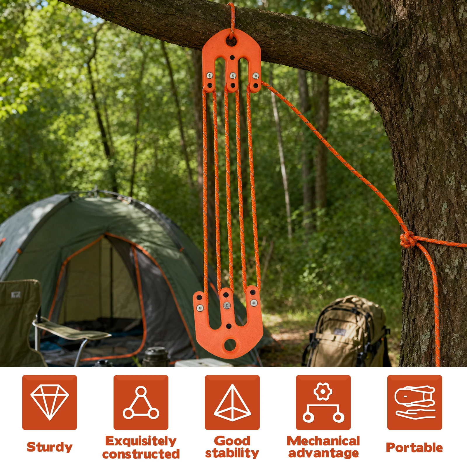 Game & Gear Hoist Block And Tackle System Portable Nylon Block & Tackle Pulley System Lifting Tool Rope Gear for Outdoor Hunting