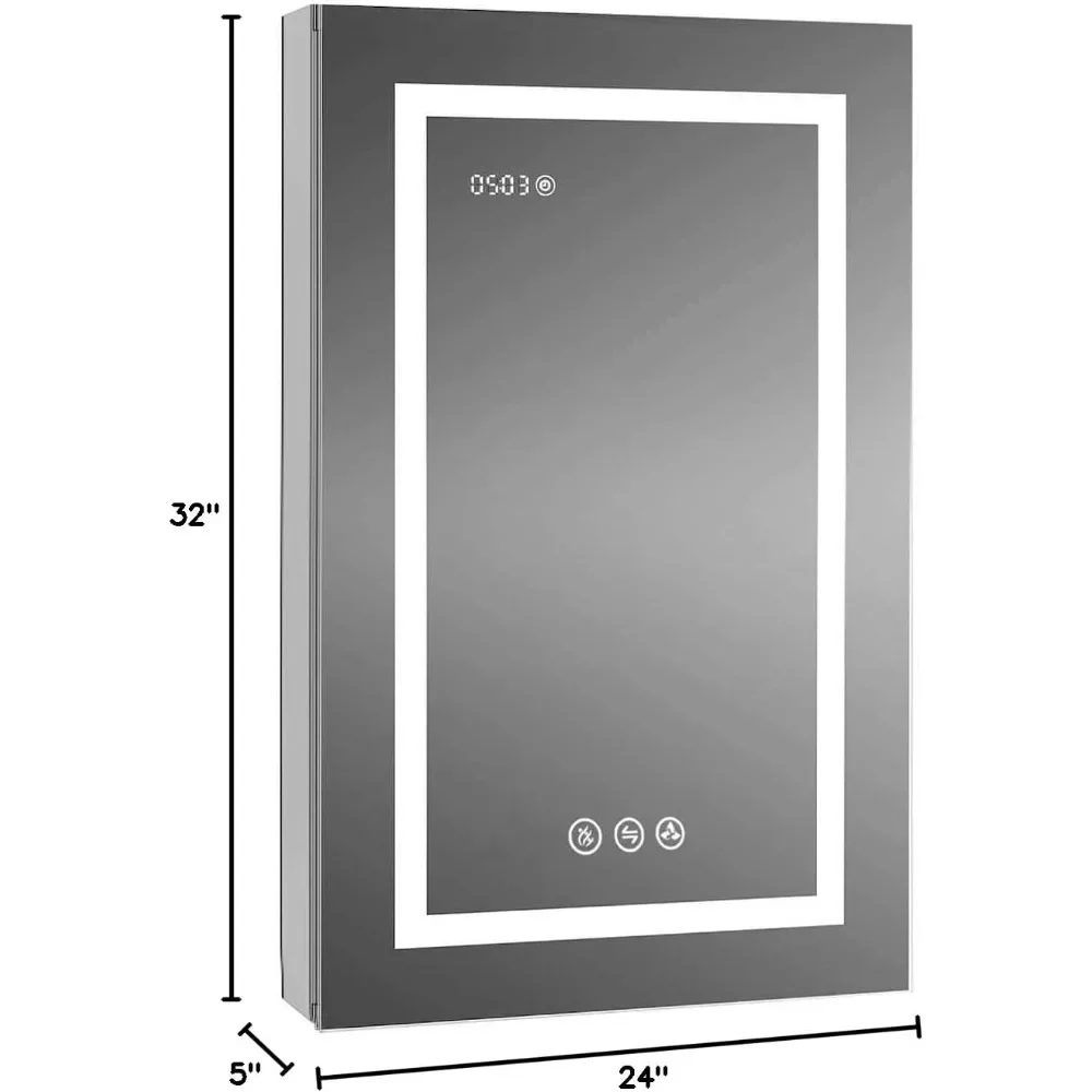 LED Lighted Medicine Cabinet Front & Backlit Dimmable Colours, Clock & Temp, USB Outlets, Mirror Cabinet