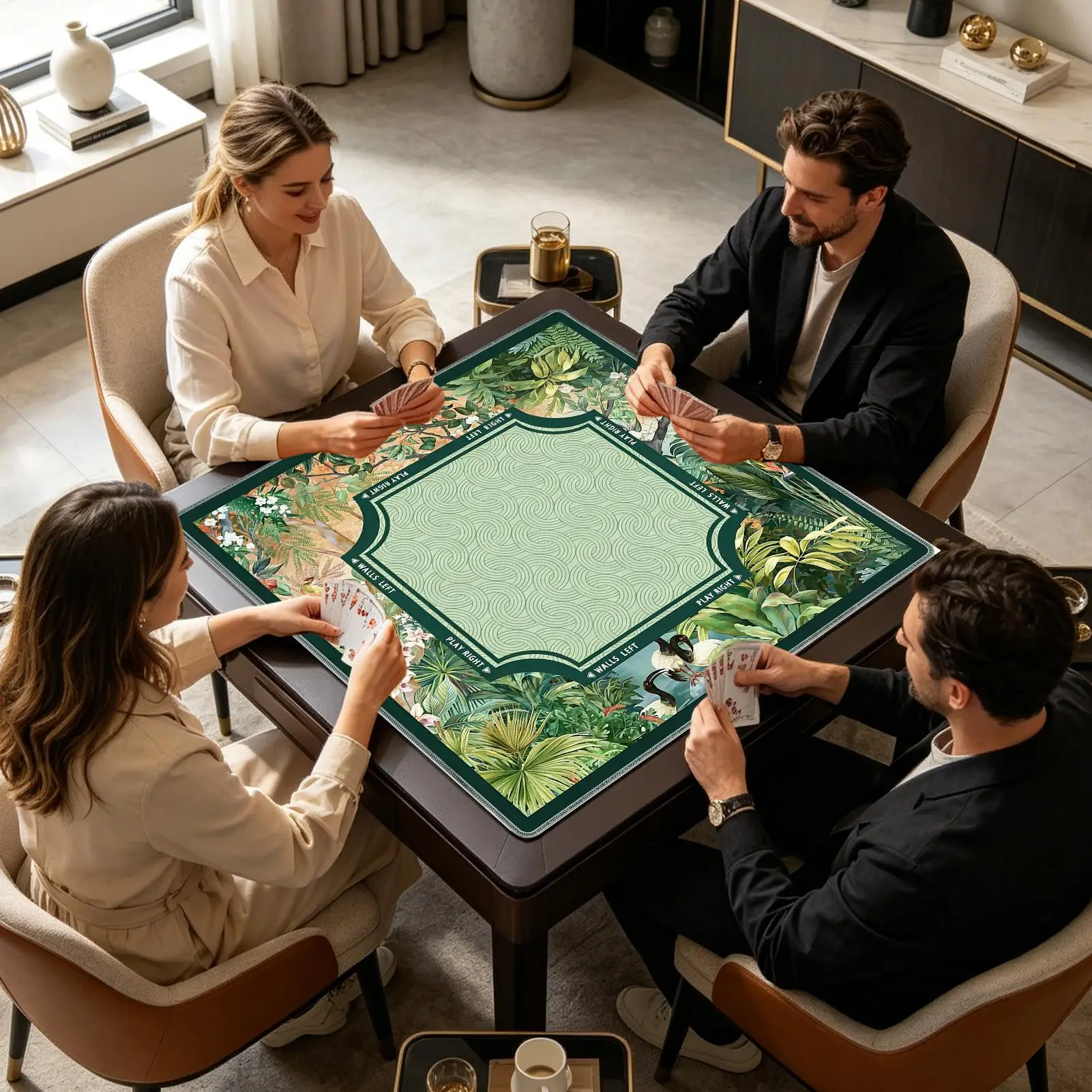 Mahjong Mat for Table 80x80cm Non-Slip Noise Reduction Tropical Mahjong Mat Table Cover for Tile Games Home Dorm Apartment