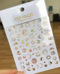1PCS Laser Gold Silver Sun Moon Decals 3D Nail Sticker Colorful Love Letters Vintage Stickers Press on Nails Nail Art Decoration