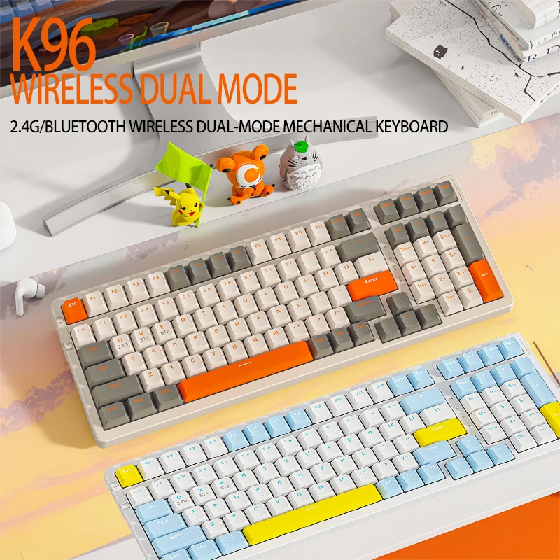 

K96 Keyboard Gaming Keyboard for Gamer 2.4G Wireless/BT 5.0 Red Switch 100 Key Custom Hot Swappable Mechanical Keyboard