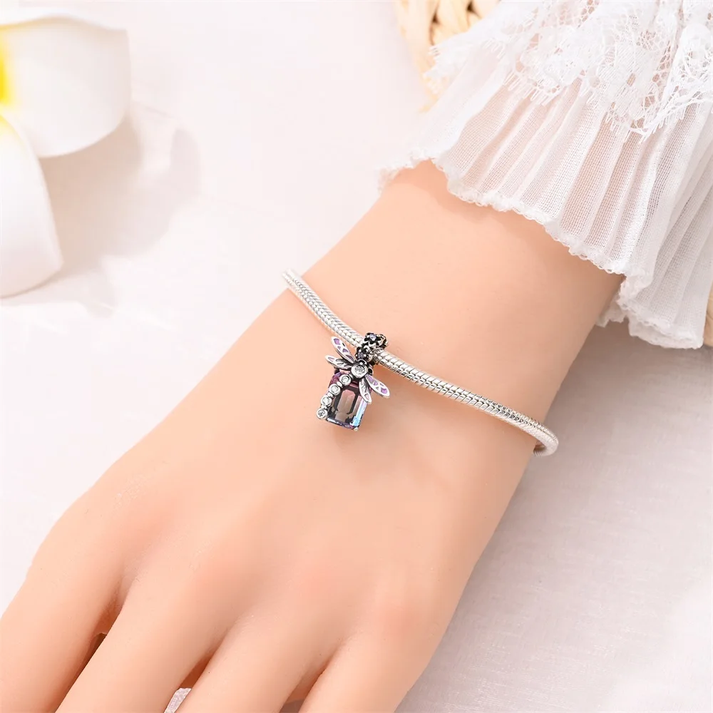 Symbolically 925 Sterling Silver Colorful Butterfly Dragonfly Charm Fit Original Bracelets Necklaces Jewelry DIY Beads