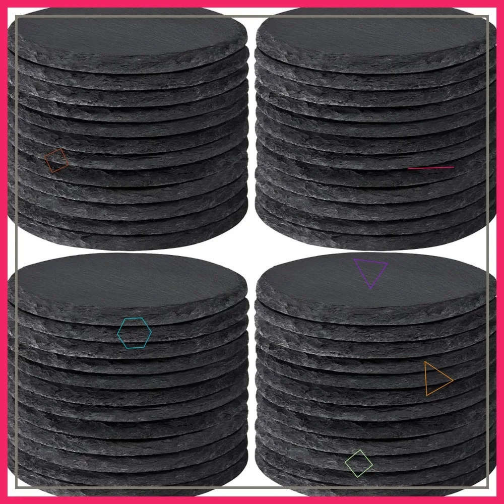 

48 PCS Natural Slate Coasters for Laser Engraving, 4 Inch Handmade Stone Coaster Blanks with Anti-Scratch Backing