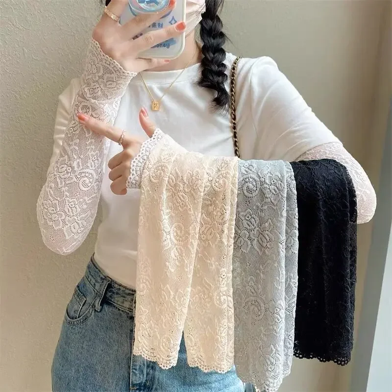 Summer Lace Uv Solar Arm Sleeves Woman Covered Long Fingerless Gloves Driving Elastic Anti-sunburn Arm Sleeve Sexy Wrist Mittens