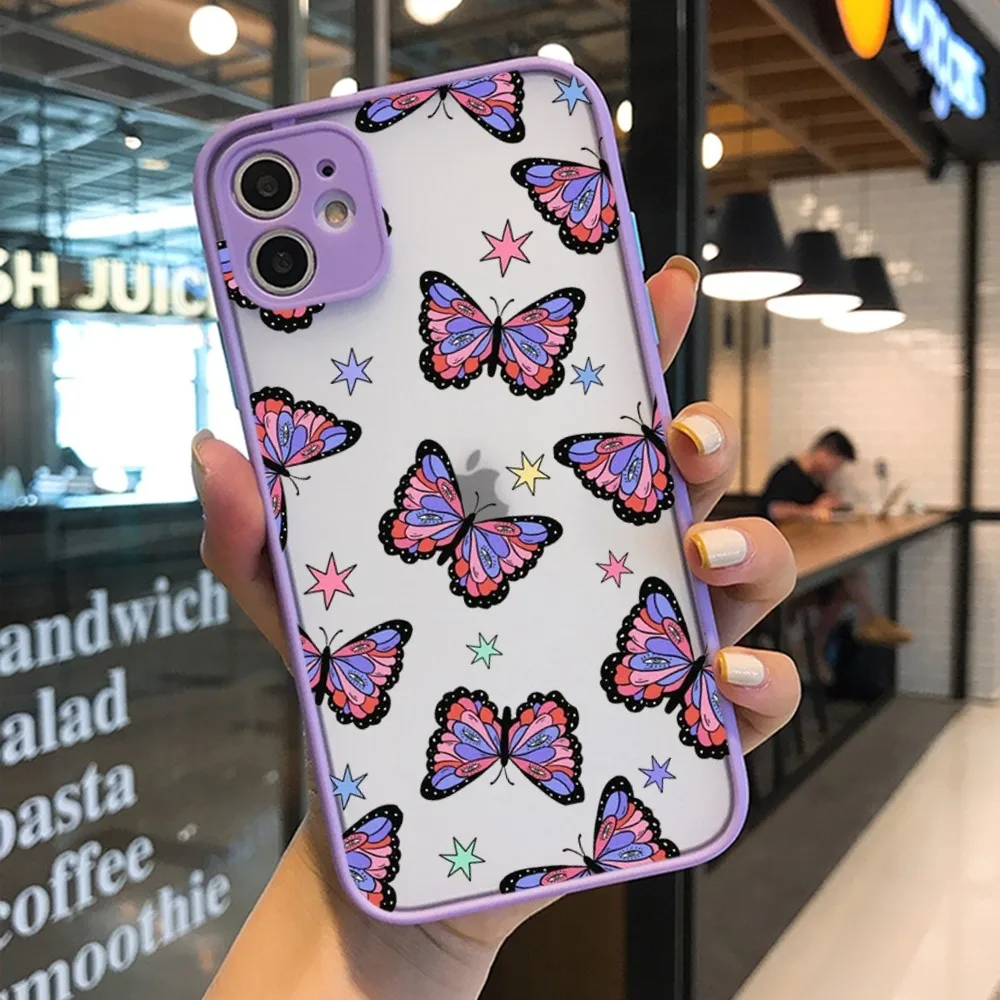 Beautiful Butterfly Phone Case for iPhone 14 11 12 13 Mini Pro Max 8 7 Plus X XR XS MAX Translucent Matte Cover image 2