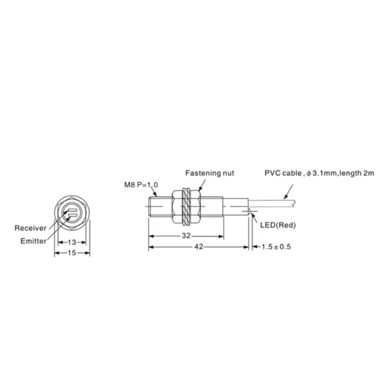 AKUSENSE M8 Housing Diffuse Reflective Visible Light IP65 Position Optical Photocell Photoelectric Sensor
