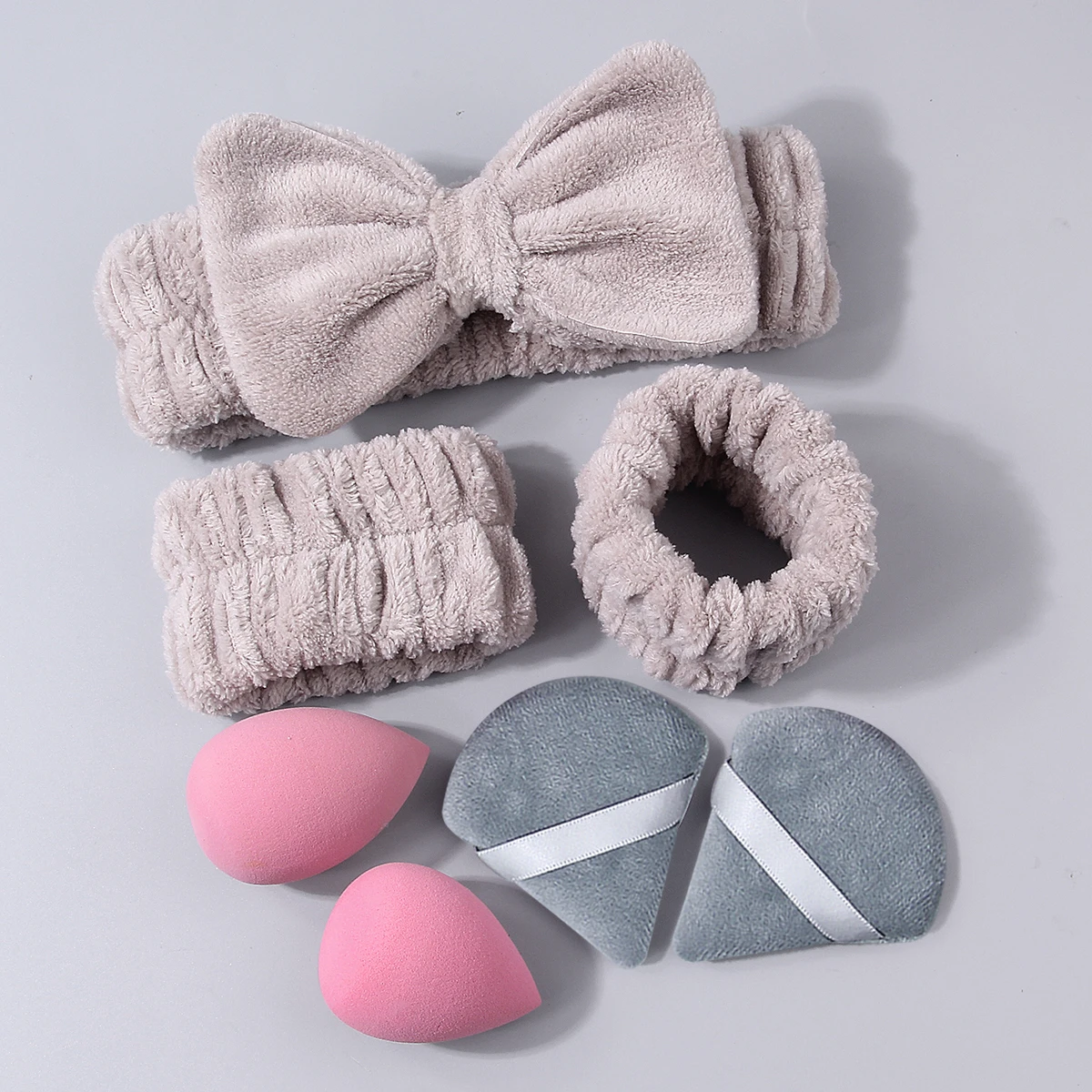 3 قطعة رباط شعر فائق الامتصاص وشريط معصم كسول مجموعة تنظيف الوجه + 4 قطعة إسفنجة لينة البيض/مجموعة نفخة مسحوق الثلاثي
