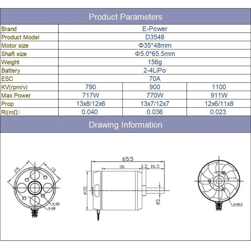 Silnik bezszczotkowy EP D3548 790KV 900KV 1100KV 3-5S Lipo FPV o dużym ciągu i niskim poziomie hałasu do helikopterów RC Quadcopter Drony Części
