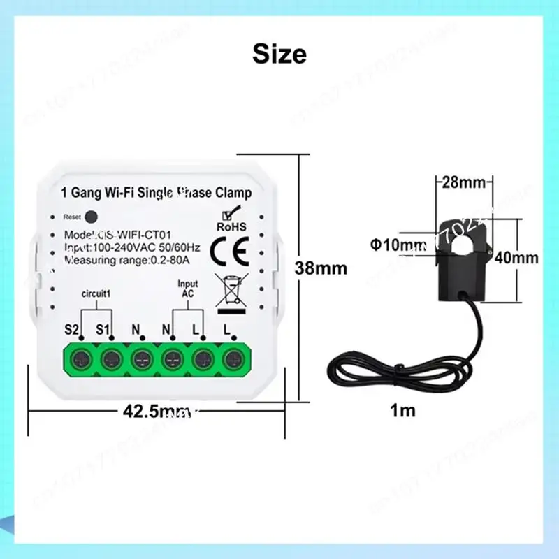 A17Z 스마트 라이프 WIFI 에너지 미터 전기 조명용 전류 센서 통계학자 태양광 KWH 모니터 100-240V