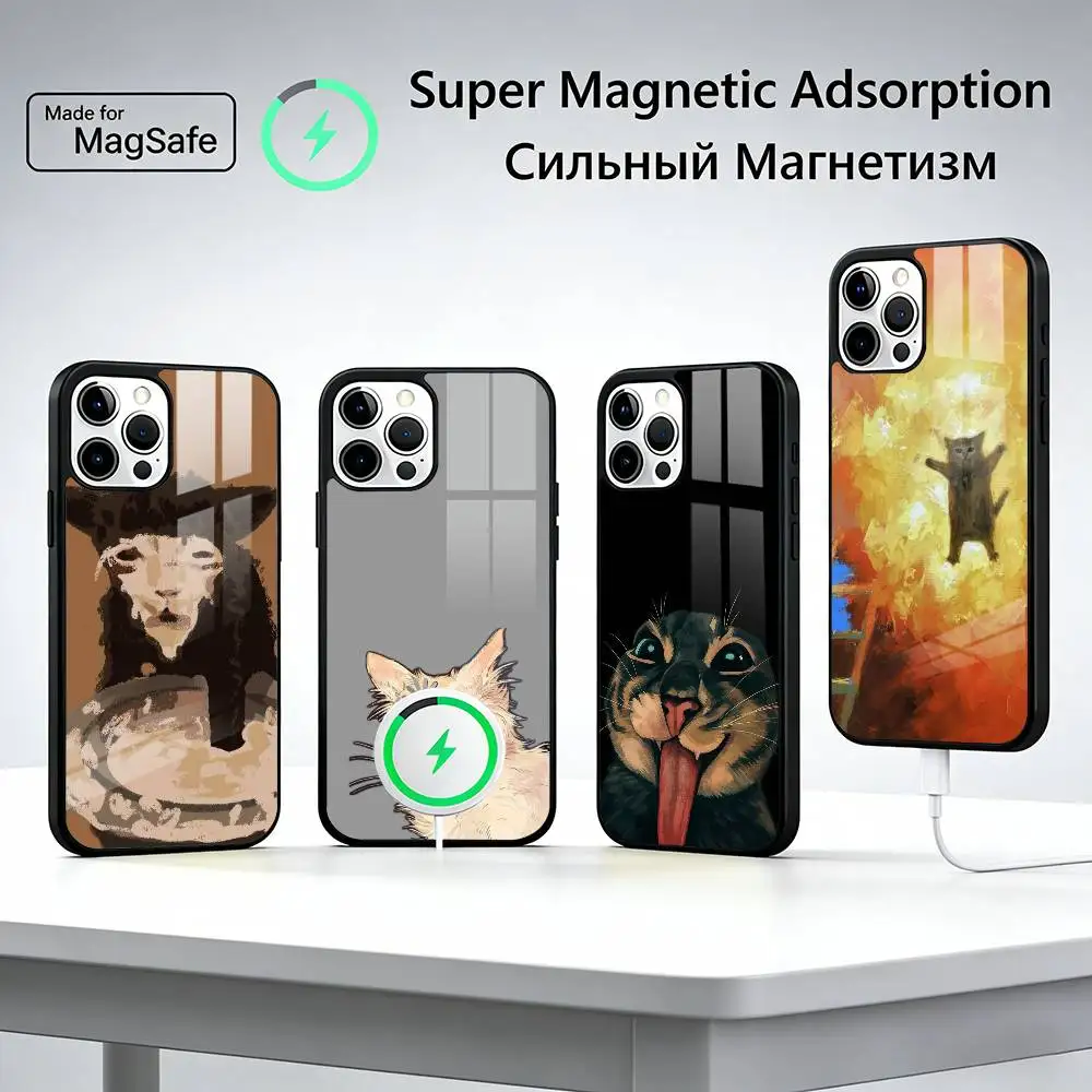 Cat Memes F-Funny Cute Phone Case For iPhone17,16,15,14,13,12,11 Plus,Pro Magnetic For Magsafe Wireless Charging