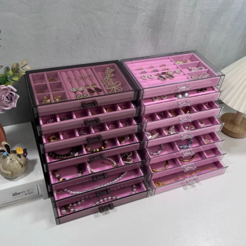 Drawer Bracelet Display Box Big Capacity Ring Collection Case Pink Jewelry Storage Boxes Bedside Tables Earring Displays Stand