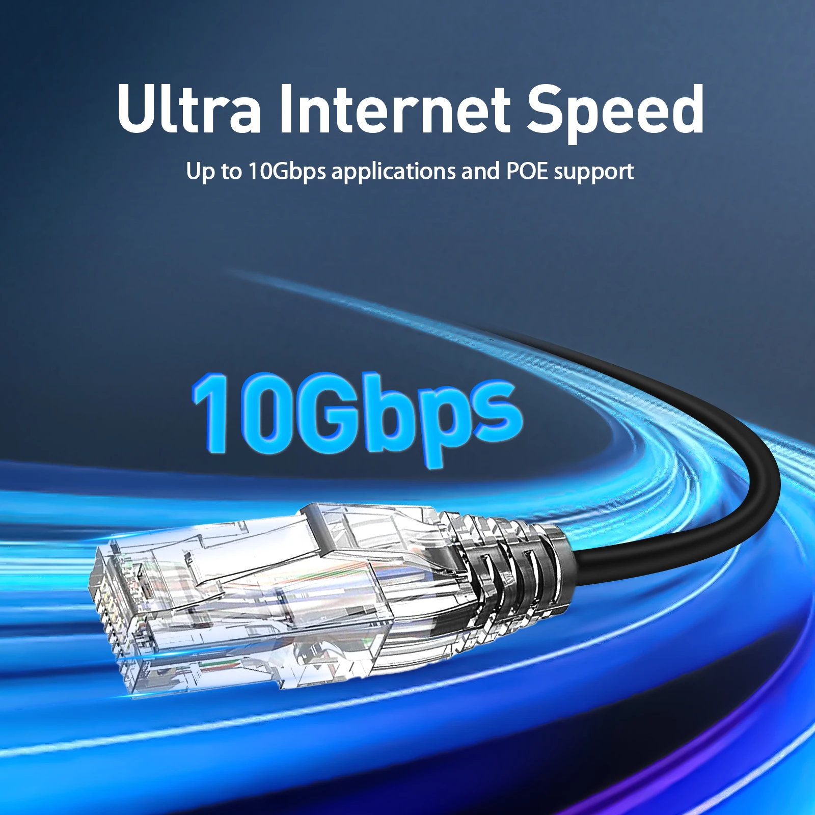 ZoeRax CAT6A 10 Gbit/s Ethernet-Patchkabel, 0,5/1/2 Fuß, 28 AWG, Netzwerkkabel, POE-unterstütztes LAN-Kabel für Switch, Patchpanel, Router – Detail 1