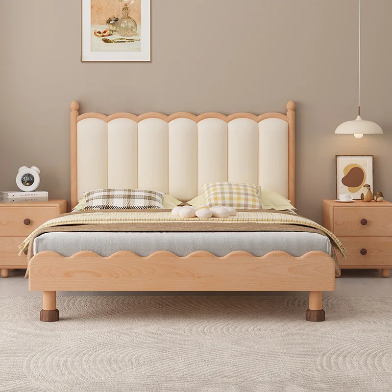 Children's furniture log simple wind all-solid wood children's bed boy bed biscuit soft bag child bed sheet bed bedroom bed