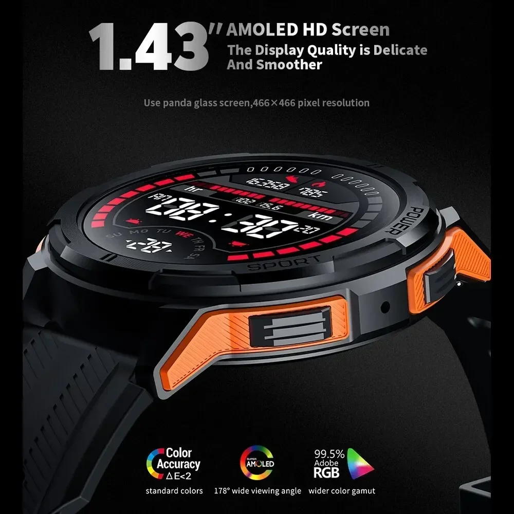 2024 1.43 Inch Amoled 1atm Waterproof Pedometer Smartwatch Heart Rate Monitor Bluetooth Call Smart Watch For Android Ios 410mah