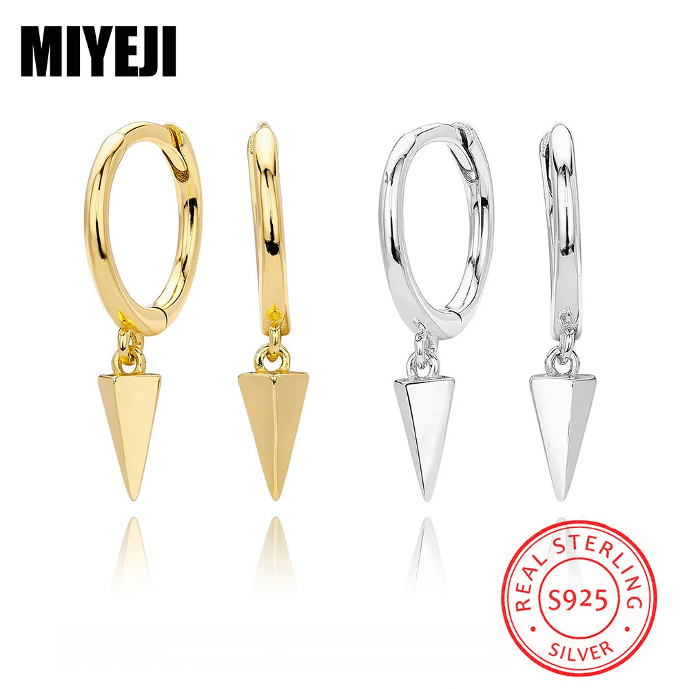 MIYEJI Real S925 Sterling Silver Sharp Cone Pendant Hoop Earrings For Women Daily Wear Classic Fine Jewelry Geometric Accessible