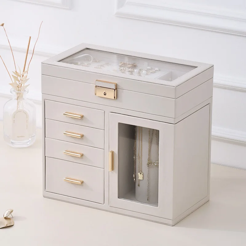 New Large Capacity Multi-Functional Portable Lock Earring Necklace Ring Jewelry Storage Box Display Box