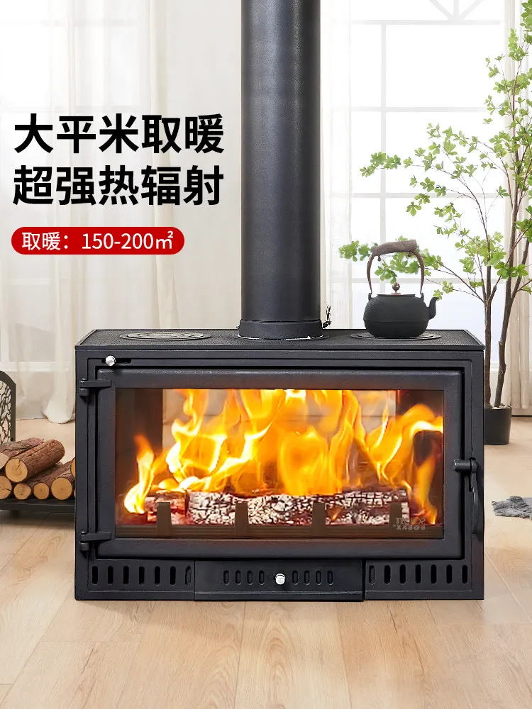 Firewood villa Cast iron burning firewood Rural villa View fire from all sides Self-built house Heating household