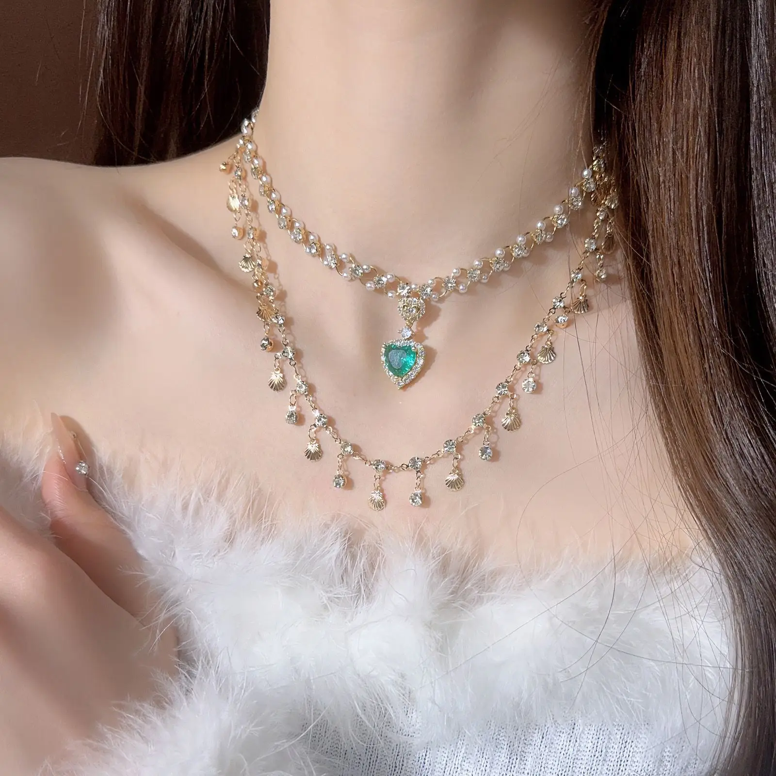 Meerlaags Koper Legering Kristal Ketting Vrouwen Hanfu Accessoires Sexy Gouden Sleutelbeen Ketting Verjaardag Cadeau Voor Vrouwen