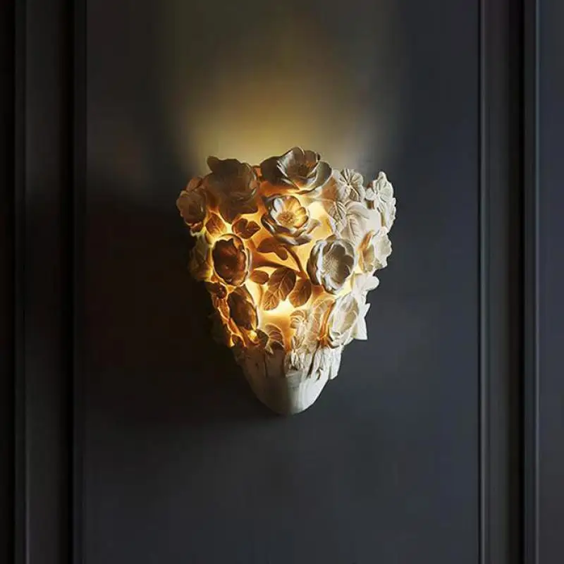 Mediterranean LED flower Wall Lamp for dressing Room Bedroom wedding rose sconce Hotel Aisle Resin floral Wall light fixture