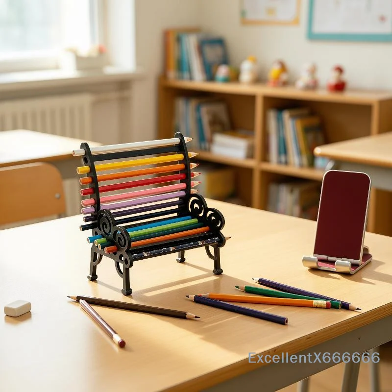 Bench‑Shaped Pencil Holder, Self‑Assembly Chair‑Style Stationery Organizer, Unique Gift For Artists & Stationery Lovers