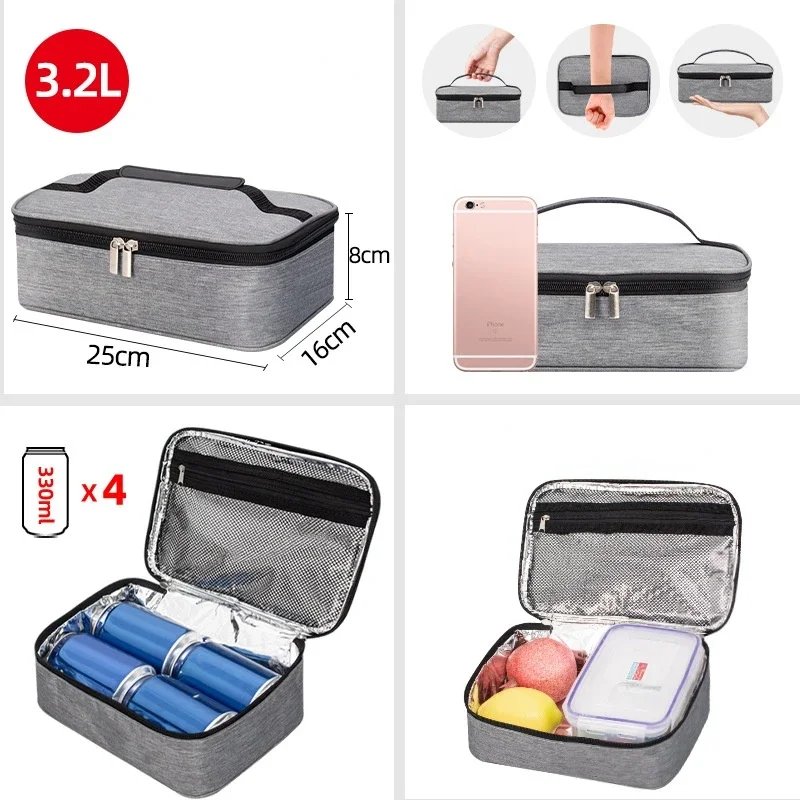 Square Portable Lunch Bag Insulated Lunch Box Bag Aluminum Foil Thickened Lunch Box Bag Suitable for Students and Office Workers