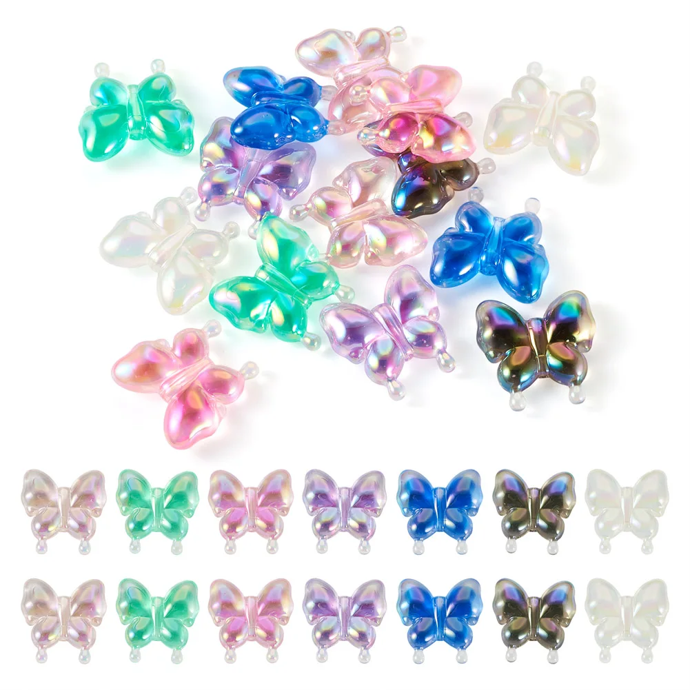 14Pcs Luminous UV Plating Rainbow Iridescent Acrylic Beads Glow in the Dark Butterfly Loose Spacer DIY Jewellery Marking Bracele