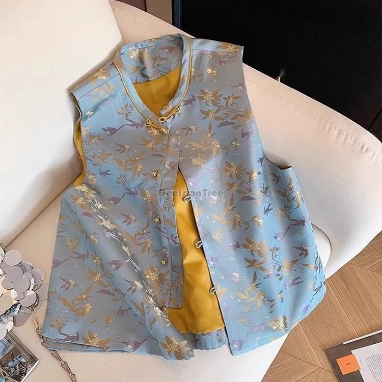 

2025 new chinese improved style elegant stand collar waistcoat for women cheongsam button jacquard sleeveless tang suit vest
