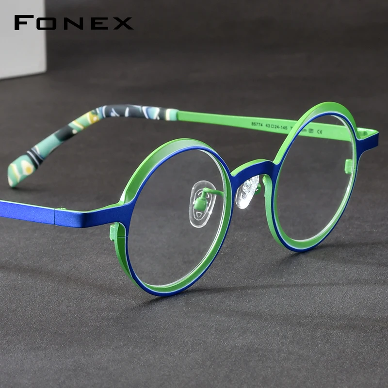 FONEX Titanium Eyeglasses Frame Women 2026 New Fashion Brand Design Retro Vintage Round Glasses Men Ultralight Eyewear 85774